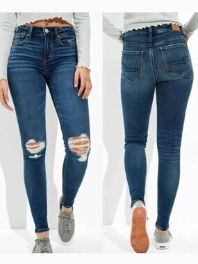 AMERICAN EAGLE Ne(x)t Level High-Waisted Jegging Soft Knit Hi-Rise Dark Ripped 4